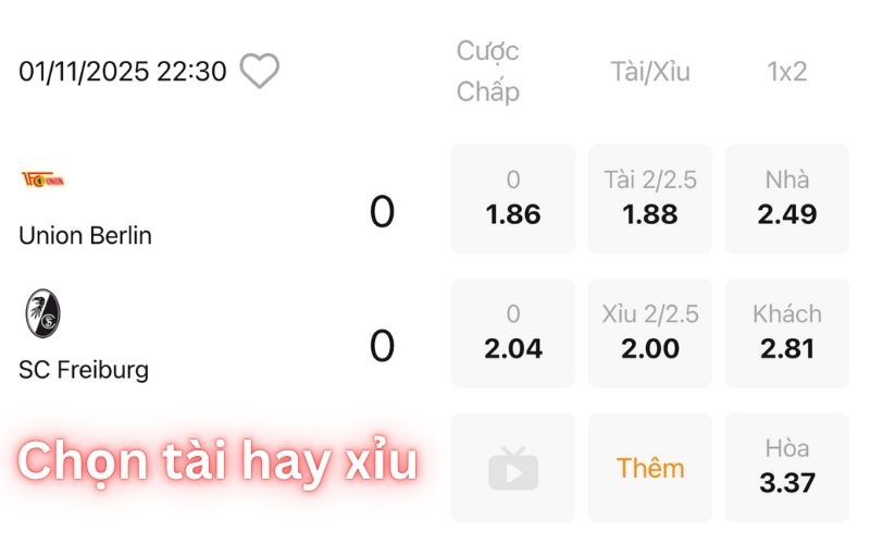 Khi nào nên chọn Tài hoặc Xỉu ở kèo 2/2.5?