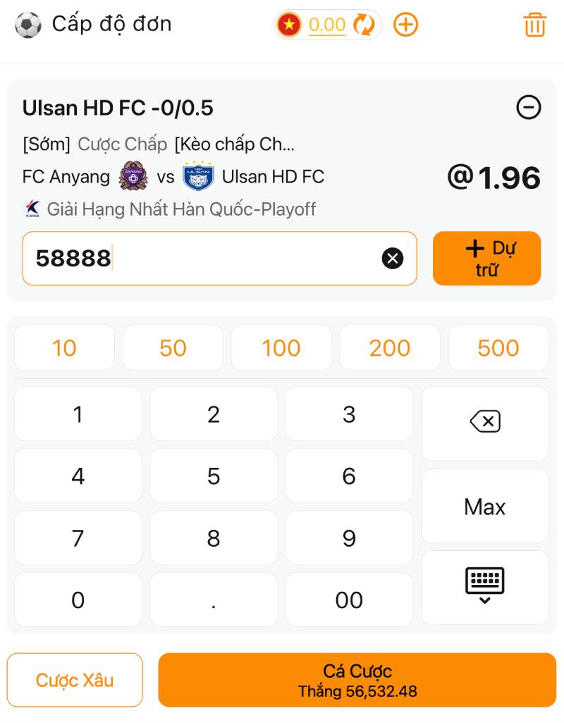 Trường hợp 1: Bạn đặt cược cho đội cửa trên (đội chấp 0.25)